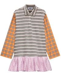 MSGM - Striped Check Panel Mini Dress - Lyst