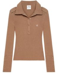 Courreges - Rib-Knit Long-Sleeve Polo Shirt - Lyst