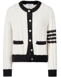 Thom Browne - Merino-Wool 4-Bar Aran-Cable Cardigan - Lyst