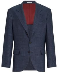 Brunello Cucinelli - Wool, Silk And Linen Prince Of Wales Deconstructed Blazer - Lyst