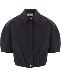Elisabetta Franchi - Structured-Collared Cropped Shirt With Gathered Hem - Lyst