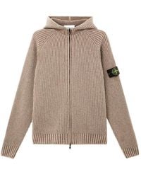 Stone Island - Ribbed Zip-Up Hooded Sweater - Lyst