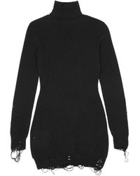 MM6 by Maison Margiela - Roll Neck Distressed Mini Dress - Lyst