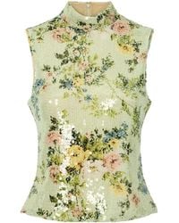 Brandon Maxwell - Floral-Print Mesh Turtleneck Top - Lyst