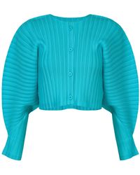 Pleats Please Issey Miyake - Pleated Knit Cardigan - Lyst