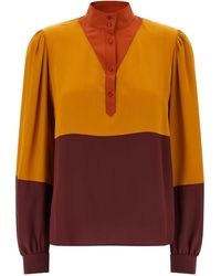 Saint Laurent - Color-Block Silk Blouse - Lyst