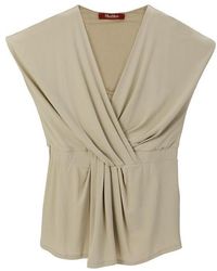 Max Mara - V Collar Pleated Sleeveless Short-Sleeved T-Shirt - Lyst