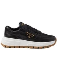 Prada - Logo Plaque Lace-Up Sneakers - Lyst