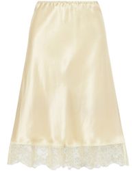 Carine Gilson - Lace-Trimmed Silk-Satin Midi Skirt - Lyst