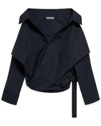 Balenciaga - Off-Shoulder Wrap Shirt - Lyst