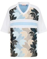 Marni - Embroidered Panel V-Neck T-Shirt - Lyst