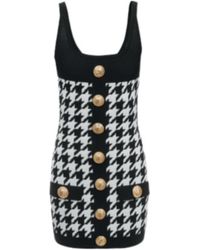 Balmain - Houndstooth Printed Buttoned Mini Dress - Lyst
