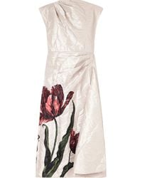 Erdem - Draped Floral-Print Crinkle-Crepe Midi Dress - Lyst