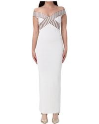 Elisabetta Franchi - Off-Shoulder Striped Dress - Lyst
