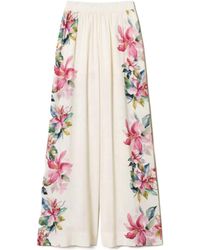 Twinset - Floral-Print Wide-Leg Trousers - Lyst