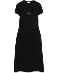 McQueen - Logo Palque Ribbed Midi Dress - Lyst