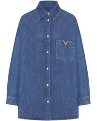 Valentino - Logo Plaque Button-Up Denim Shirt - Lyst