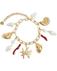 Self-Portrait - Coral Pearl Charm Bracelet - Lyst
