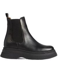Ganni - Solid Color Genuine Leather Platform Boots - Lyst
