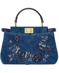 Fendi - Mini Peekaboo Floral-Embroidered Denim Tote Bag - Lyst
