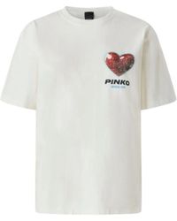 Pinko - Heart Printed Crewneck T-Shirt - Lyst