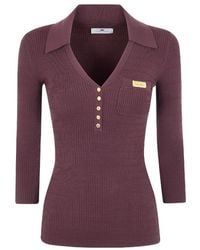 Elisabetta Franchi - Micro-Braided Knit Polo Shirt - Lyst