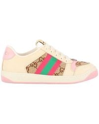 Gucci - Screener Web Stripe Leather Trainers - Lyst