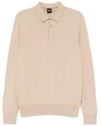 BOSS - Long-Sleeved Knitted Polo Shirt - Lyst