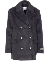 Ganni - Double Breasted Long Sleeved Jacket - Lyst
