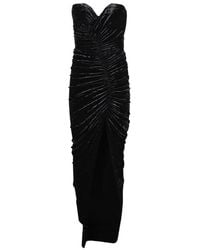 Alexandre Vauthier - Ruched Velvet Evening Dress With Silhouette And High Slit - Lyst