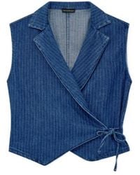 Emporio Armani - Pinstriped Wrap Denim Vest - Lyst
