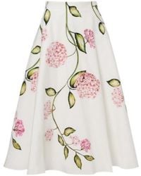 Oscar de la Renta - Floral Cotton-Blend Poplin Midi Skirt - Lyst