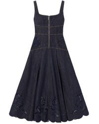 Self-Portrait - Embroidered Denim Midi Dress - Lyst