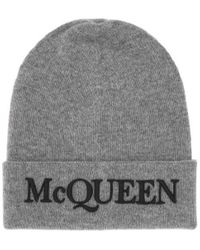 McQueen - Logo Embroidered Knitted Beanie - Lyst