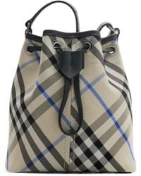Burberry - Mini Checked Drawstring Bucket Bag - Lyst