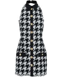 Balmain - And Halterneck Mini Dress With Houndstooth Motif - Lyst