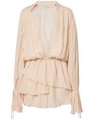 Blumarine - Lace-Trimmed Plisse Georgette Minidress - Lyst
