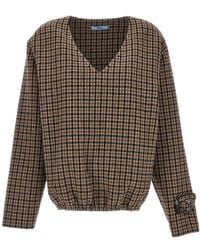 Prada - Checked V-Neck Top - Lyst