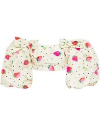 Alessandra Rich - Printed Silk Crop Top - Lyst