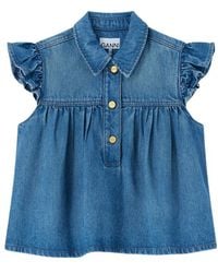 Ganni - Sleeveless Top With Collar Lyocell Tops - Lyst