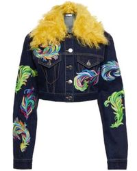 Area - Mohair-Trimmed Cropped Denim Jacket - Lyst