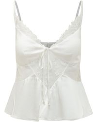 Self-Portrait - Lace-Trim Peplum Satin Top - Lyst