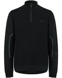 BOSS - Half-Zip Stand Collar Long-Sleeve Knit Top - Lyst