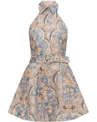 Zimmermann - Floral Printed Belted Backless Mini Dress - Lyst