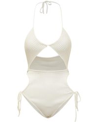 ANDREADAMO - Ribbed Halterneck Cut-Out Cropped Body Top - Lyst