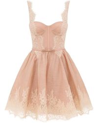 Zimmermann - Lace-Trim Belted Mini Dress - Lyst