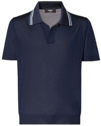 Fendi - Ribbed V-Neck Polo Shirt - Lyst