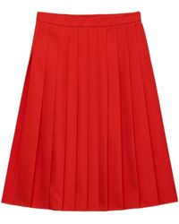 Prada - Gabardine Pleated Midi Skirt - Lyst