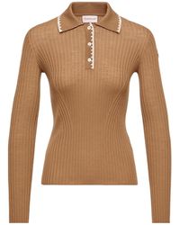 Moncler - Wool Long Sleeve Polo Shirt - Lyst