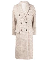 Brunello Cucinelli - Double-Breasted Checked Coat - Lyst